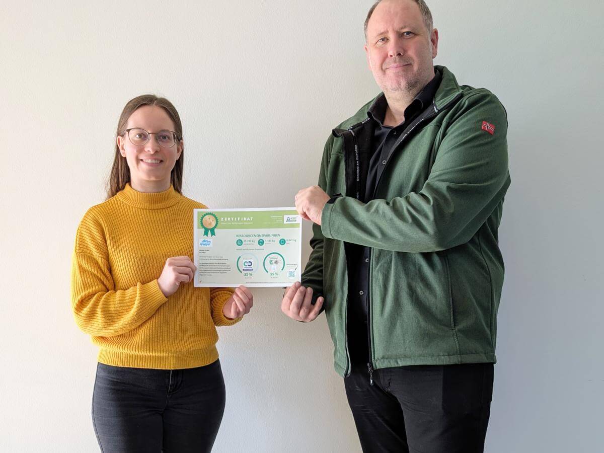 Roman Hörantner, Sales Manager at Werner & Mertz Professional, presented the Green Care Performance Calculator Certificate 2024 to Markas ESG Manager Angela Meissl