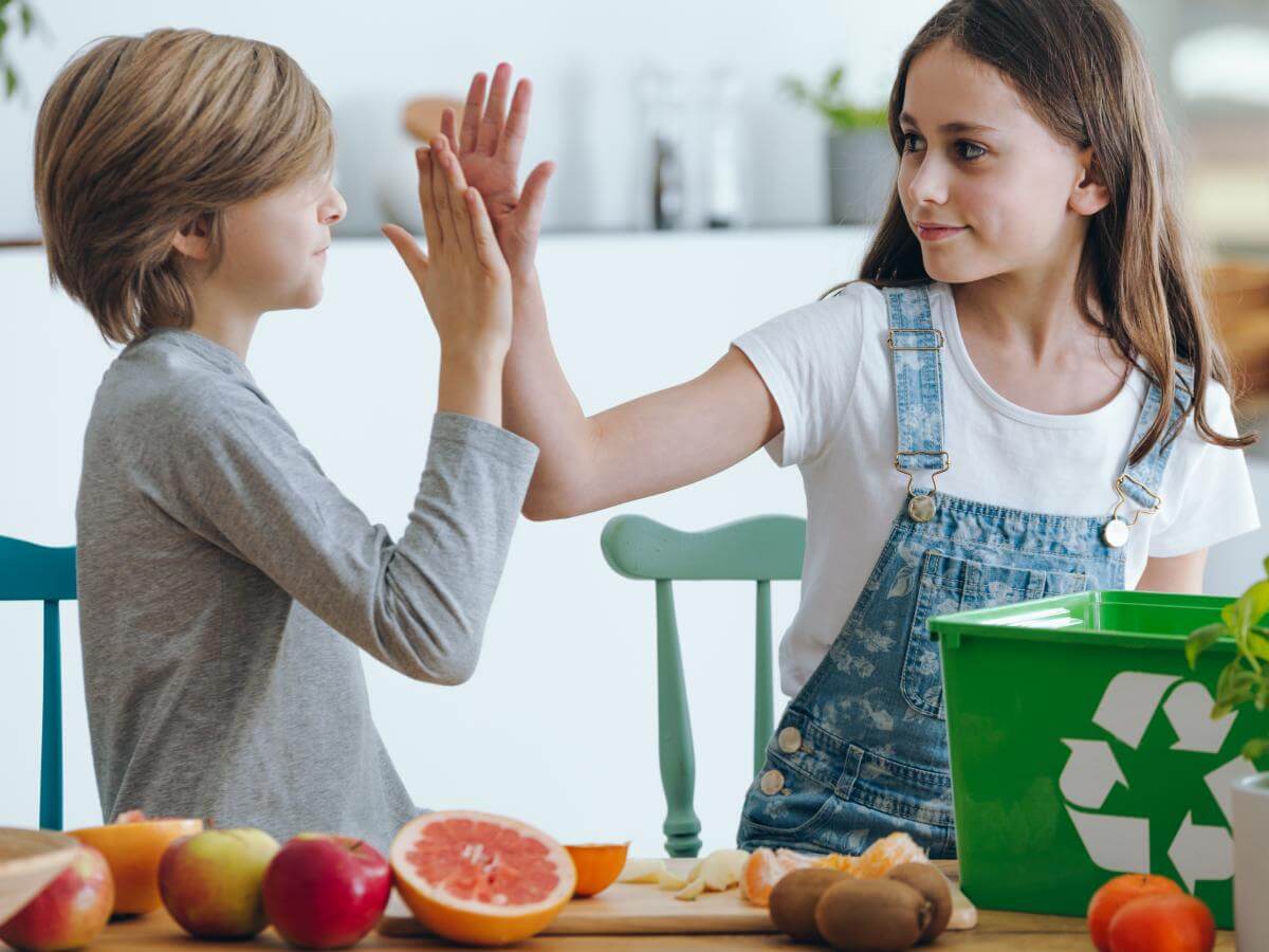 food waste - kids high five